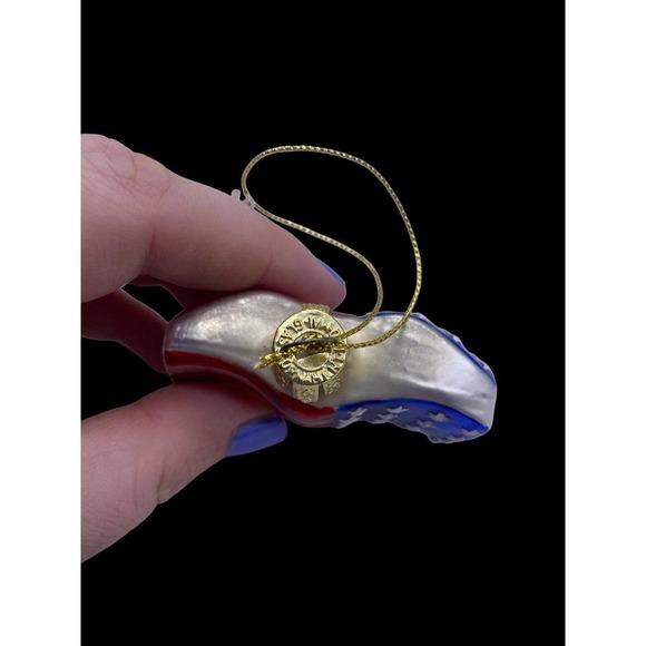 American Flag Christmas Ornament Lao Mai Mercury Glass 2.5" x 2" - Picture 4 of 6
